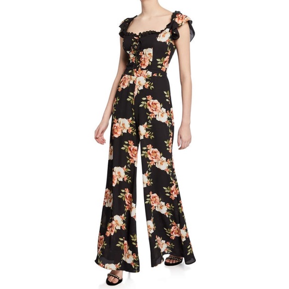 NEW LIKELY BLACK FLORAL PRINT RUFFLE JUMPSUIT - Picture 3 of 16